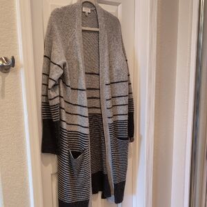 Lucky Brand Gray and Black Striped Cardigan